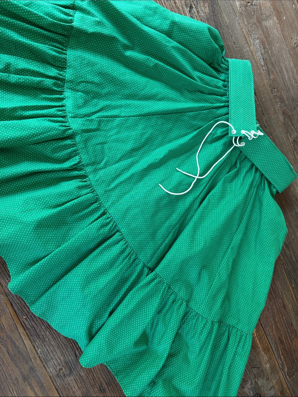 Fun & Fancy Creations green Polk a dot western rodeo square dance full skirt S - Picture 6 of 7